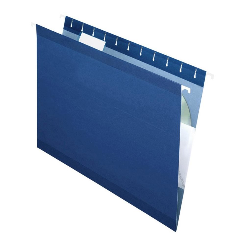 Pendaflex 1/5 Tab Cut Letter Recycled Hanging Folder - 8 1/2" x 11" - Navy - 10% Recycled - 25 / Box. Picture 1