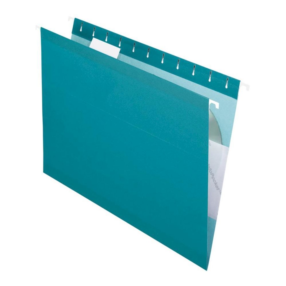 Pendaflex 1/5 Tab Cut Letter Recycled Hanging Folder - 8 1/2" x 11" - Teal - 10% Recycled - 25 / Box. Picture 1