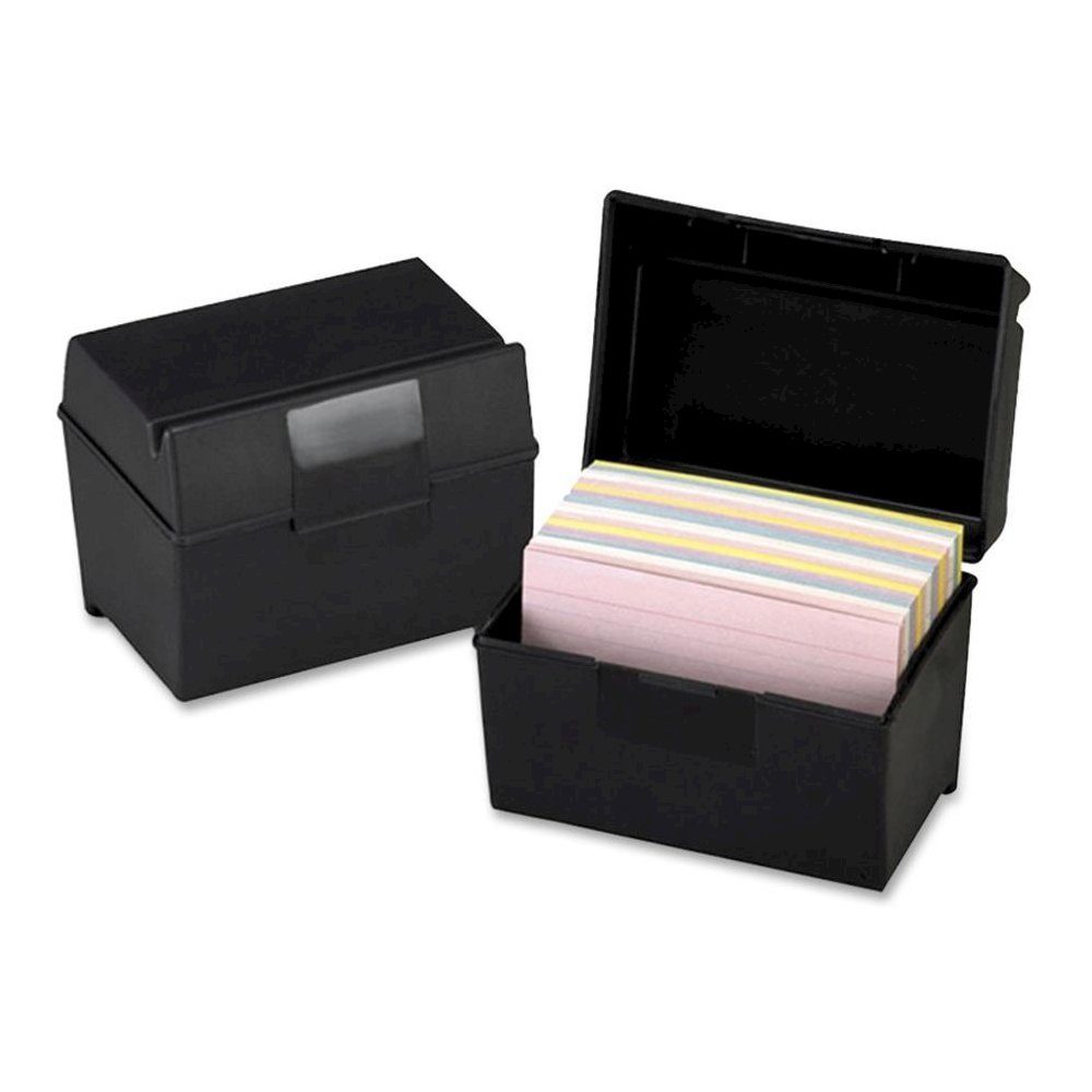 Oxford Plastic Index Card Boxes with Lids - External Dimensions: 6" Width x 4" Height - 400 x Card - Flip Top Closure - Plastic - Black - For Card - 1 Each. Picture 1