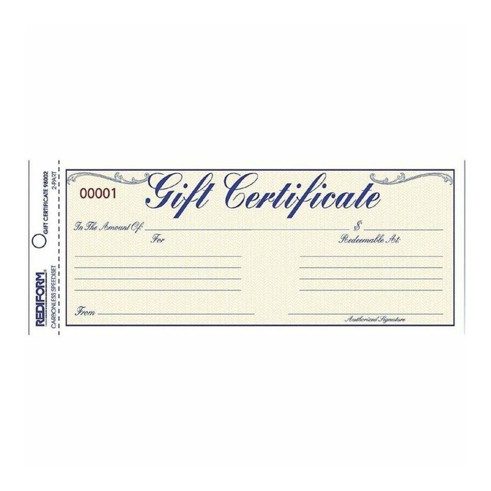 Rediform Gift Certificates with Envelopes - 8.5" x 3.7" - Blue - 25 / Pack. Picture 1
