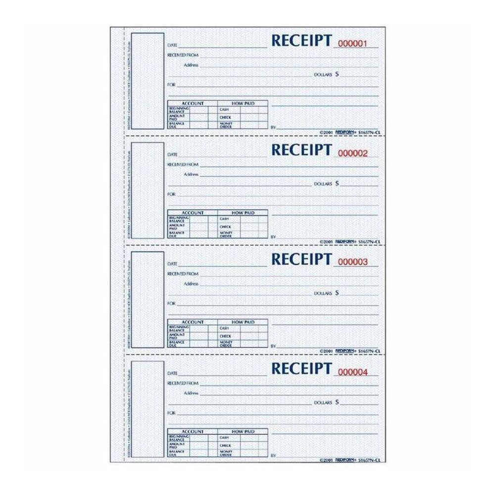 Rediform Hardbound Numbered Money Receipt Books - 200 Sheet(s) - 3 PartCarbonless Copy - 2.75" x 6.87" Form Size - 8" x 11" Sheet Size - White, Canary, Pink - Red Print Color - 1 Each. Picture 1
