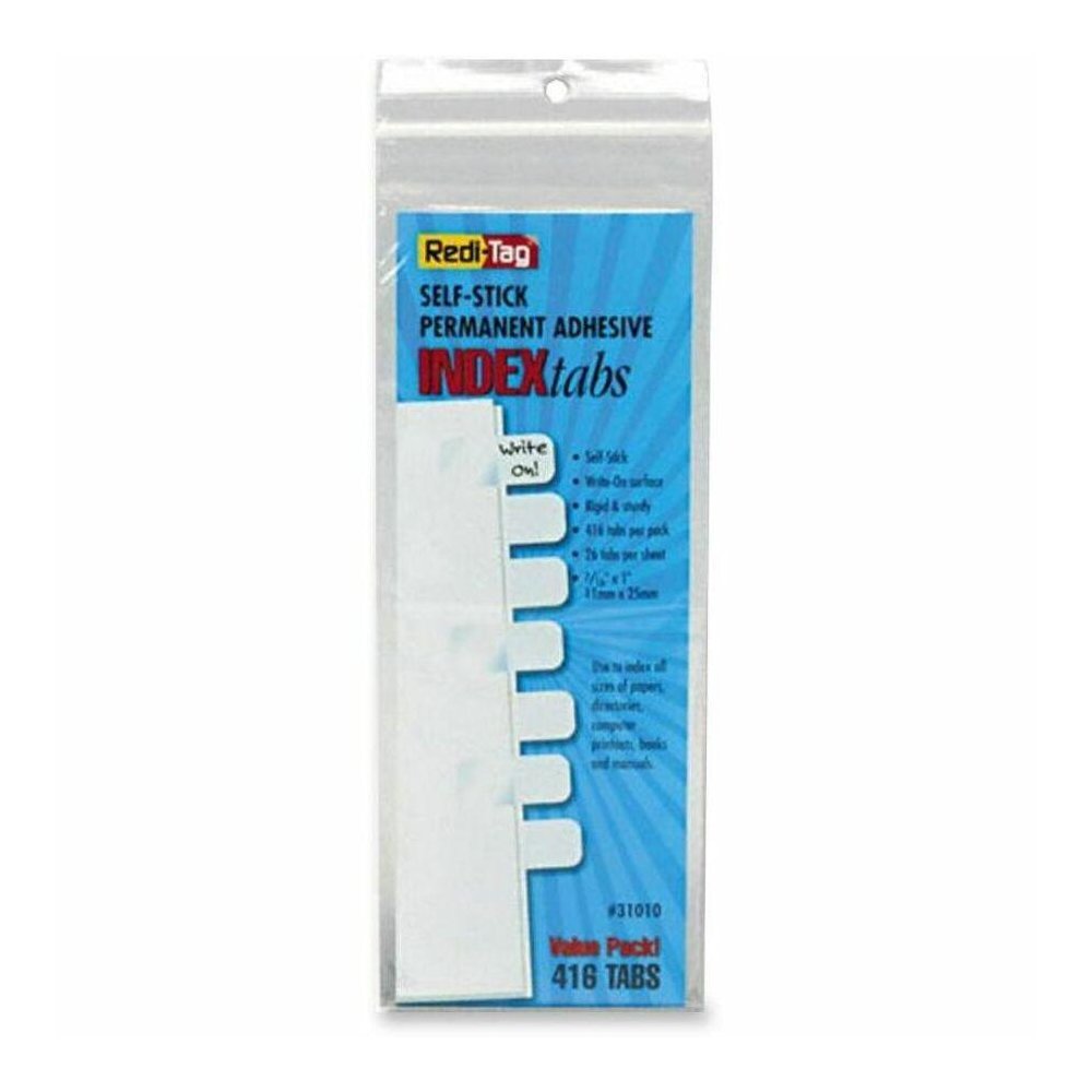 Redi-Tag Permanent Stick Write-On Index Tabs - 416 Write-on Tab(s) - 1" Tab Height x 0.43" Tab Width - Self-adhesive, Permanent - White Plastic Tab(s) - 416 / Pack. Picture 1