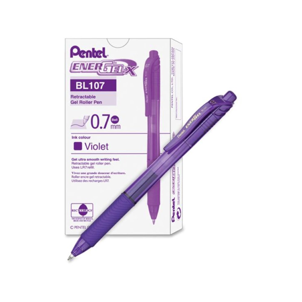 EnerGel EnerGel-X Retractable Gel Pens - Medium Pen Point - 0.7 mm Pen Point Size - Refillable - Retractable - Violet Gel-based Ink - Violet Barrel - Metal Tip - 1 / Dozen. Picture 3