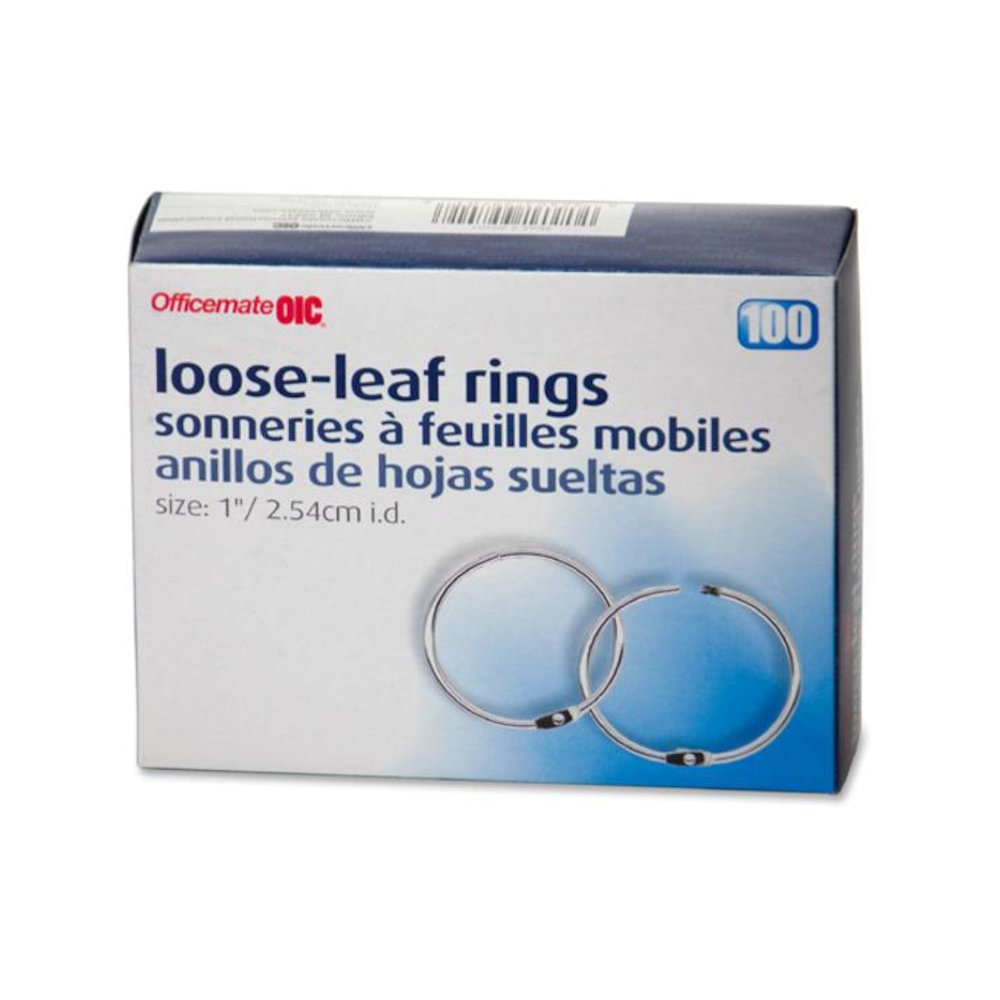 Officemate Loose-Leaf Book Rings - 1" Diameter - Silver - Metal - 100 / Box. Picture 4
