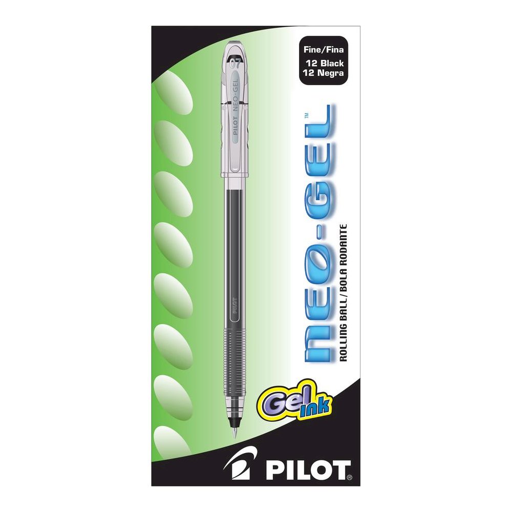 Pilot Neo-Gel Rollerball Pens - Fine Pen Point - 0.7 mm Pen Point Size - Black Gel-based Ink - Translucent Barrel - 1 Dozen. Picture 1