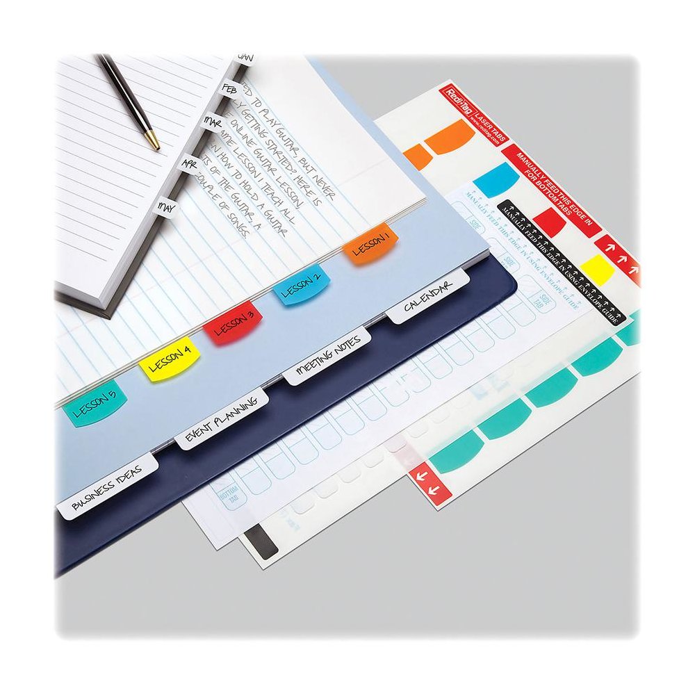 Redi-Tag Laser Printable Index Tabs - 100 Blank Tab(s) - 1.25" Tab Height x 1.12" Tab Width - Self-adhesive, Permanent - Red, Blue, Mint, Orange, Yellow Tab(s) - 100 / Pack. Picture 2