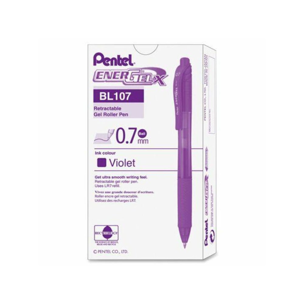 EnerGel EnerGel-X Retractable Gel Pens - Medium Pen Point - 0.7 mm Pen Point Size - Refillable - Retractable - Violet Gel-based Ink - Violet Barrel - Metal Tip - 1 / Dozen. Picture 4