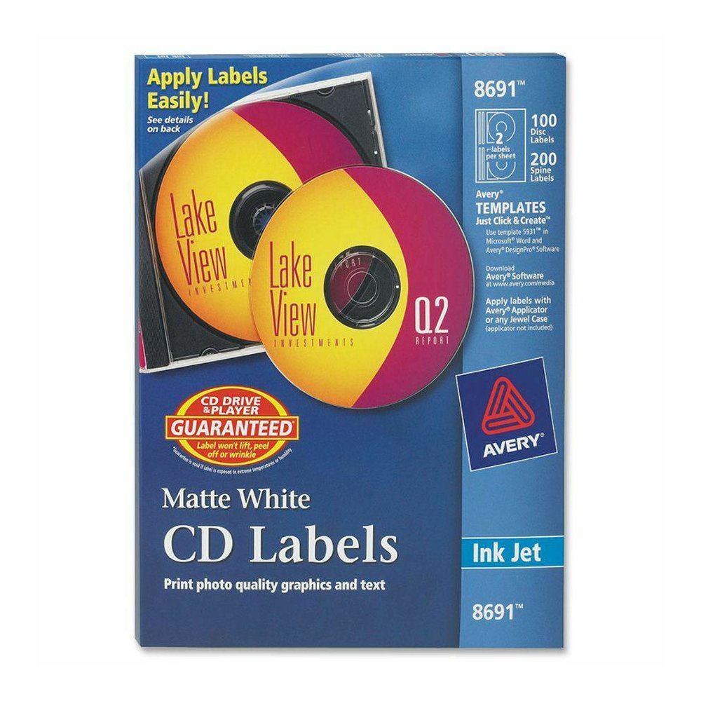 Avery&reg; Clear CD/DVD Inkjet Matte Labels - Matte White - 300 Total Label(s) - 100 / Pack. Picture 3