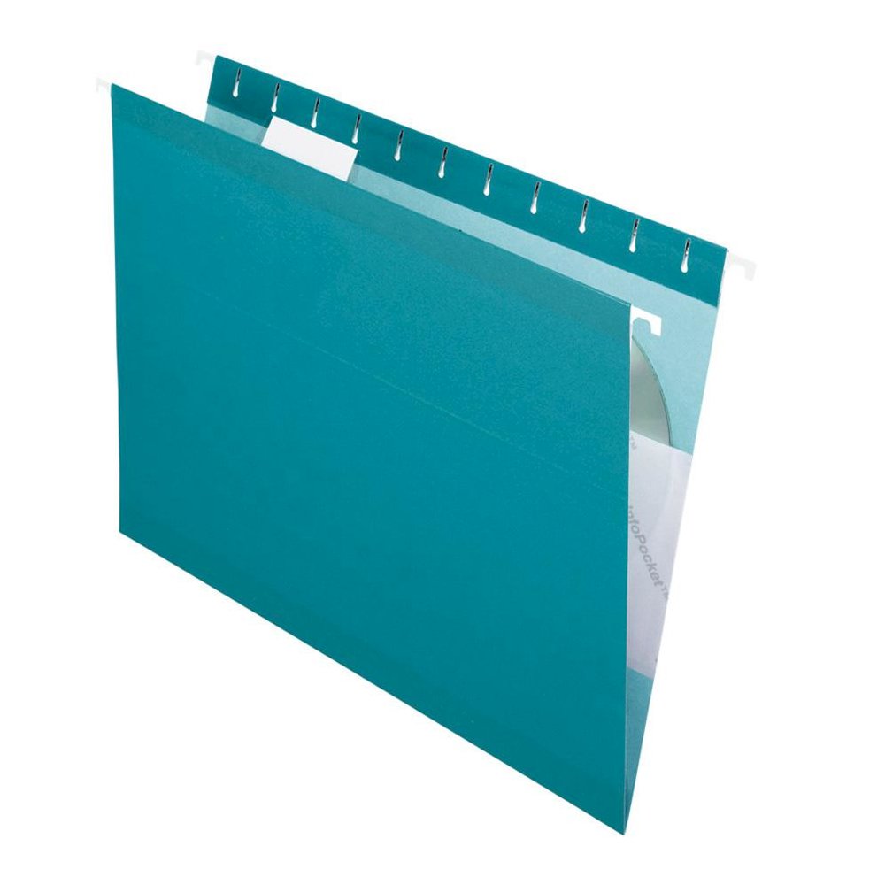 Pendaflex 1/5 Tab Cut Letter Recycled Hanging Folder - 8 1/2" x 11" - Teal - 10% Recycled - 25 / Box. Picture 2