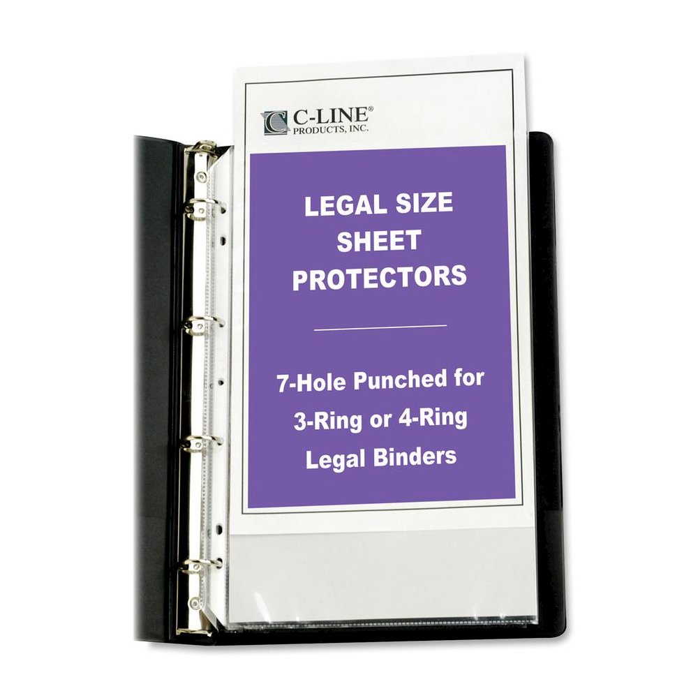 C-Line Heavyweight Poly Sheet Protectors - Legal Size, 7-Hole Punched for 3-Ring or 4-Ring Binders, Clear, Top Loading, 14 x 8-1/2, 50/BX, 62047. Picture 4