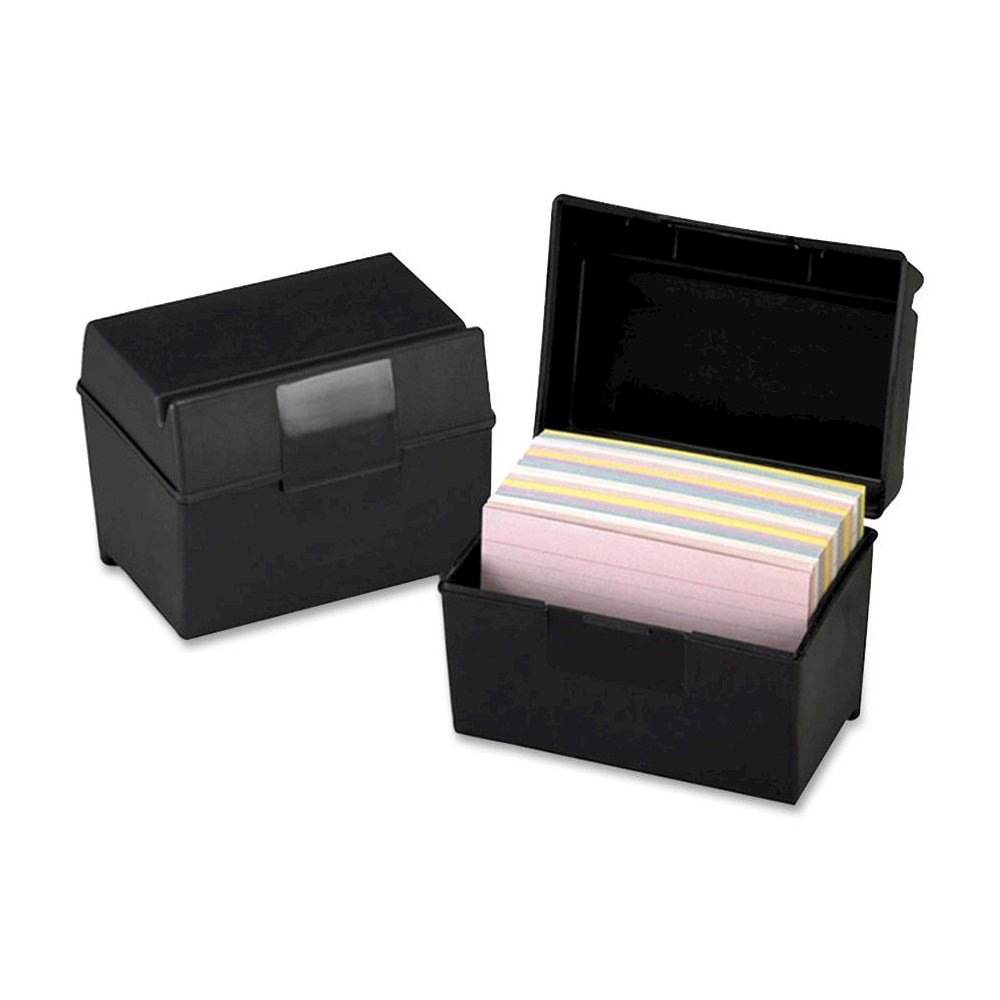 Oxford Plastic Index Card Boxes with Lids - External Dimensions: 6" Width x 4" Height - 400 x Card - Flip Top Closure - Plastic - Black - For Card - 1 Each. Picture 2