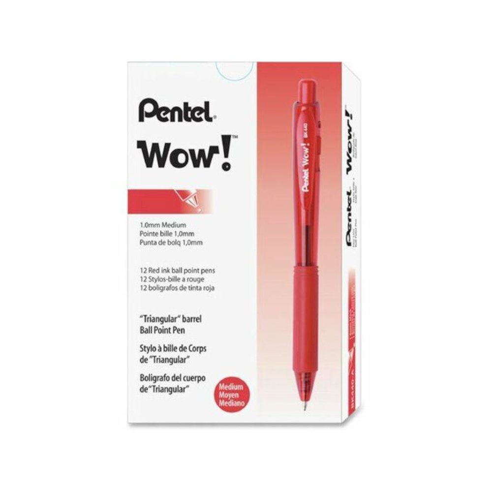 Pentel WOW! Retractable Ballpoint Pens - Medium Pen Point - 1 mm Pen Point Size - Retractable - Red - Red Barrel - 1 Dozen. Picture 2