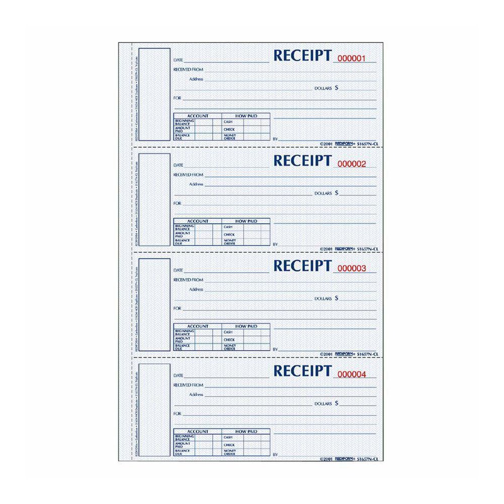 Rediform Hardbound Numbered Money Receipt Books - 200 Sheet(s) - 3 PartCarbonless Copy - 2.75" x 6.87" Form Size - 8" x 11" Sheet Size - White, Canary, Pink - Red Print Color - 1 Each. Picture 2