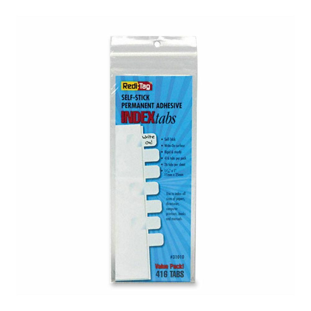 Redi-Tag Permanent Stick Write-On Index Tabs - 416 Write-on Tab(s) - 1" Tab Height x 0.43" Tab Width - Self-adhesive, Permanent - White Plastic Tab(s) - 416 / Pack. Picture 3