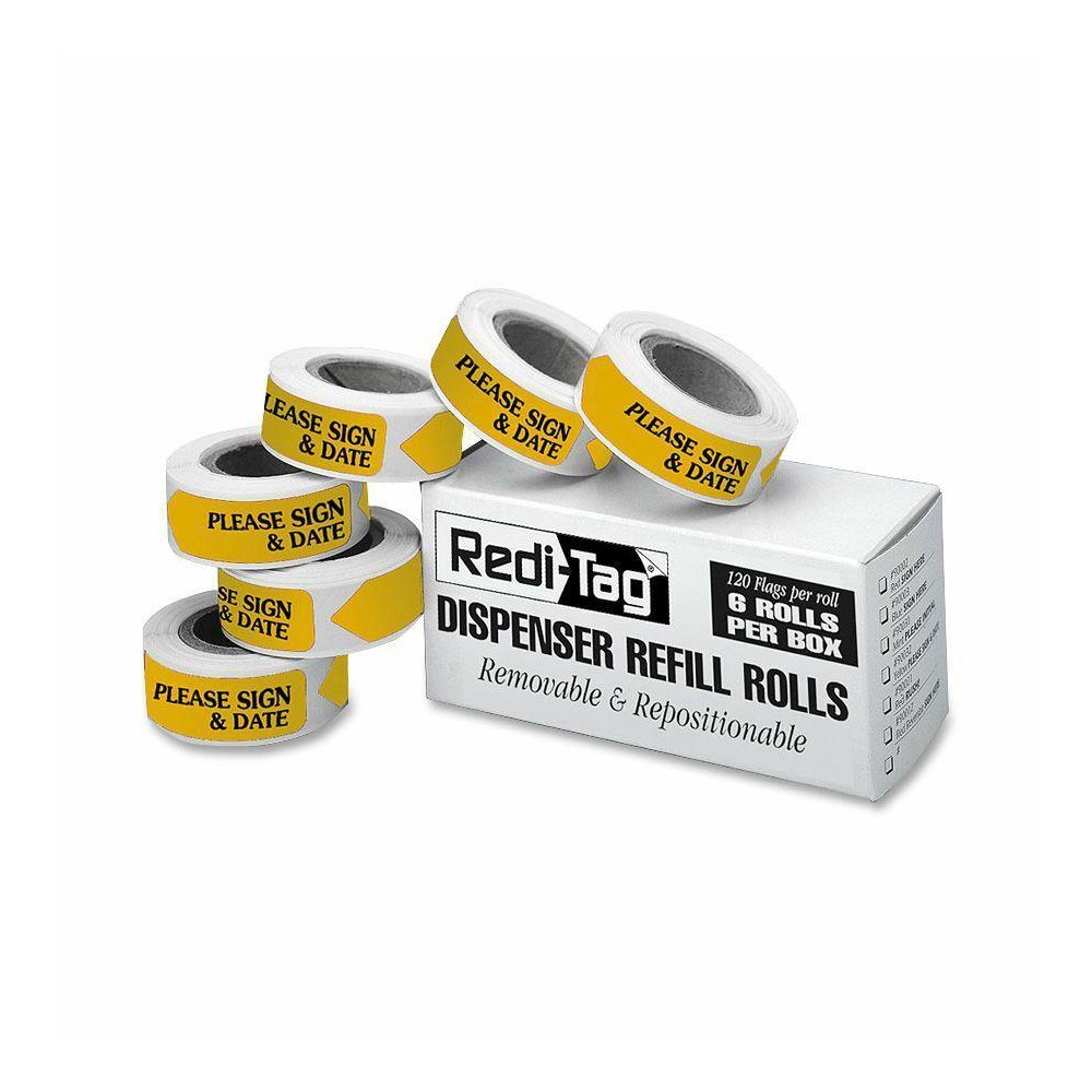 Redi-Tag Sign/Date Tags Refills - 720 x Yellow - 1 7/8" x 9/16" - Arrow - "Please Sign & Date" - Yellow - Removable, Self-adhesive - 6 / Box. Picture 2