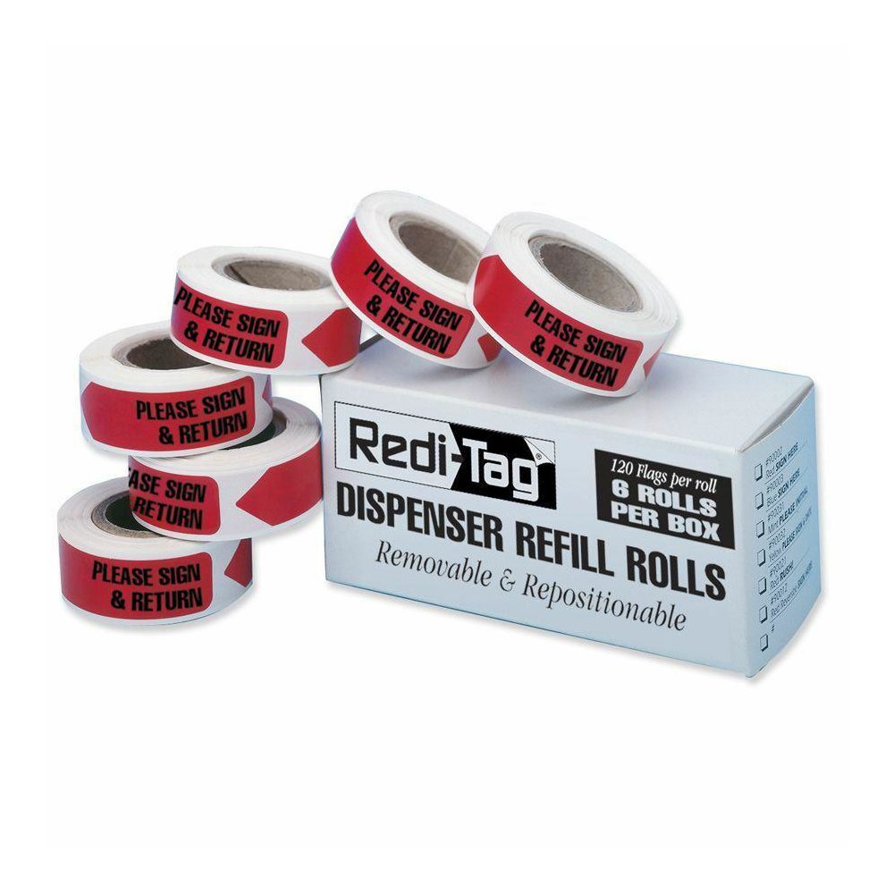 Redi-Tag Sign/Return Refill Flags - 120 x Red - 1 7/8" x 9/16" - Arrow - "Sign & Return" - Red - Removable, Self-adhesive - 6 / Box. Picture 2