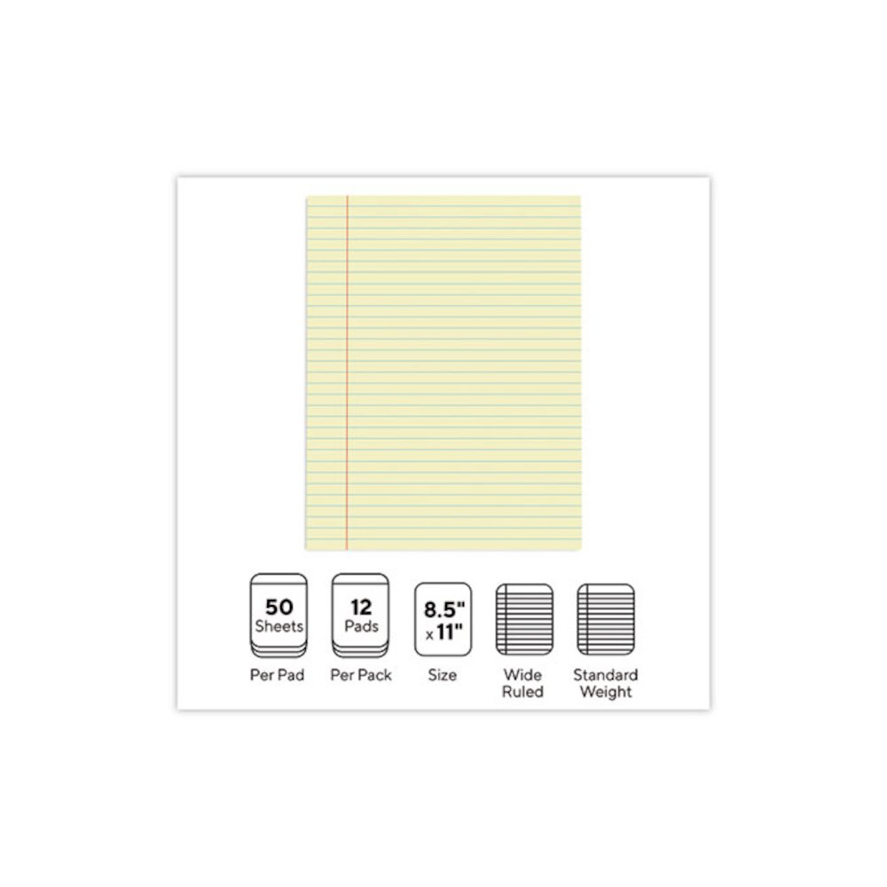 Glue Top Pads, Wide/Legal Rule, (50) Canary Yellow 8.5 x 11 Sheets, Dozen. Picture 4
