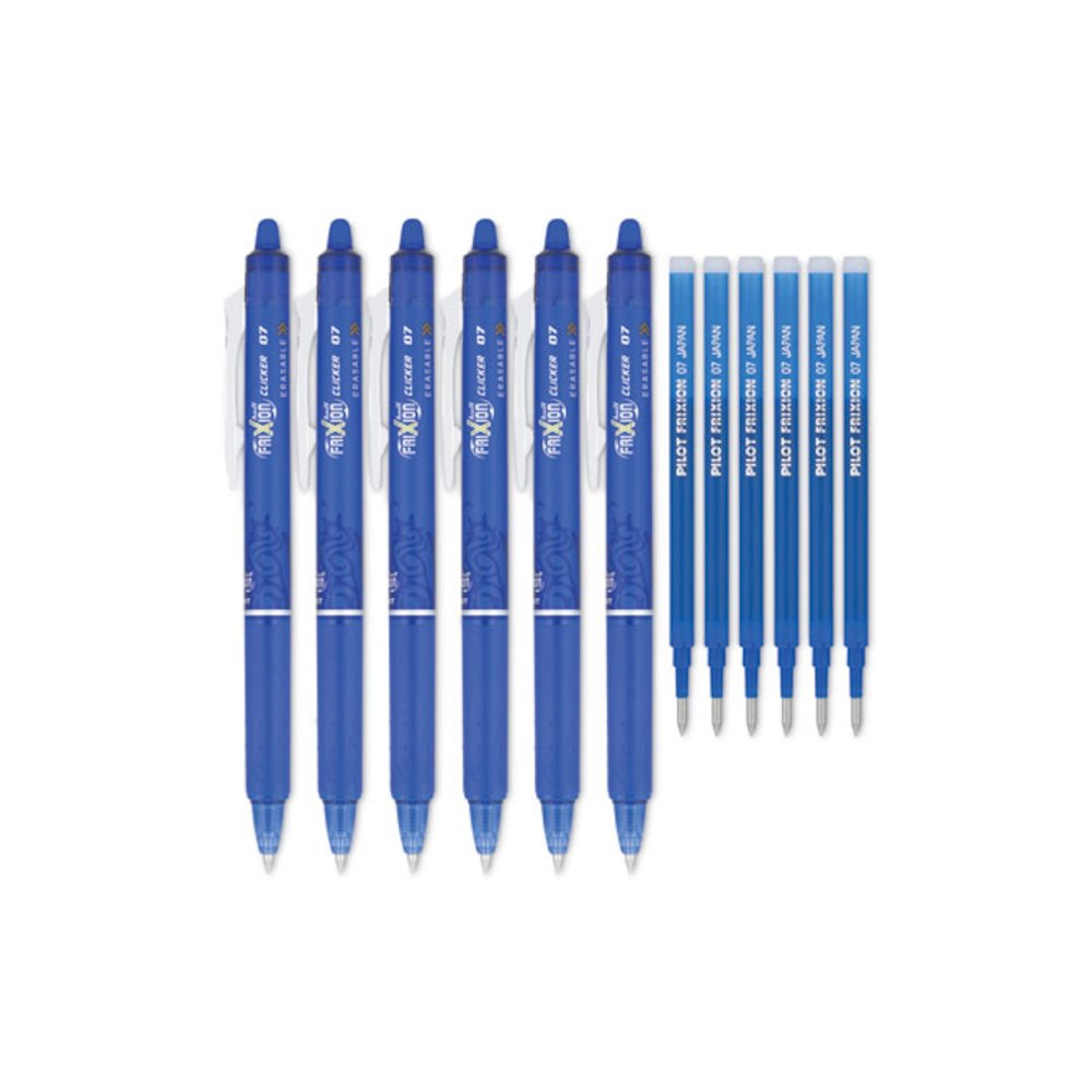 FriXion Clicker Erasable Gel Pen, Retractable, Fine 0.7 mm, Blue Ink, Blue Barrel. Picture 4