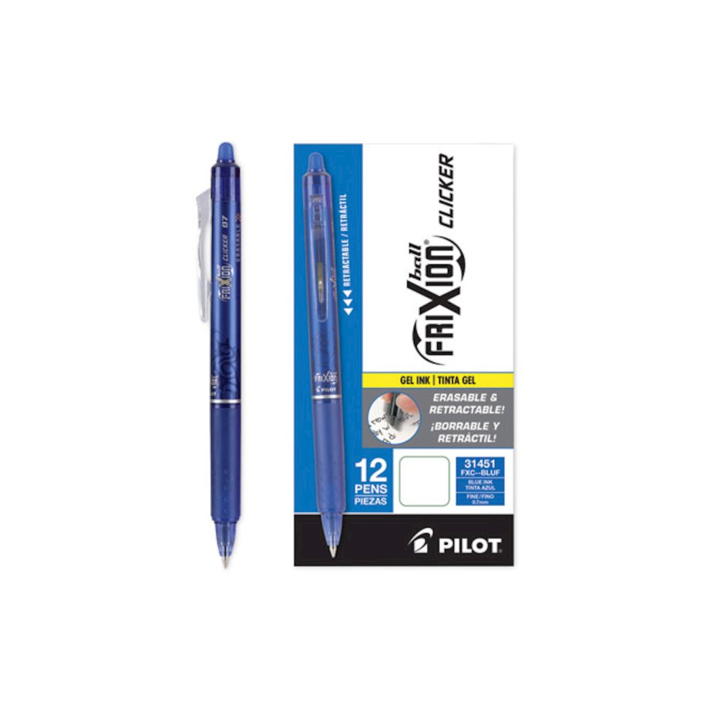 FriXion Clicker Erasable Gel Pen, Retractable, Fine 0.7 mm, Blue Ink, Blue Barrel. Picture 3