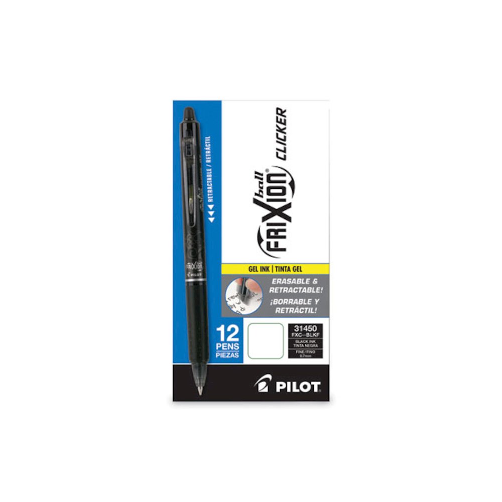 FriXion Clicker Erasable Gel Pen, Retractable, Fine 0.7 mm, Black Ink, Black Barrel. Picture 2