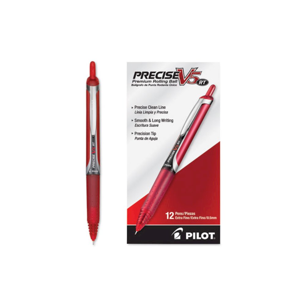 Precise V5RT Rollerball Pen, Retractable, Extra-Fine 0.5 mm, Red Ink, Red Barrel. Picture 4
