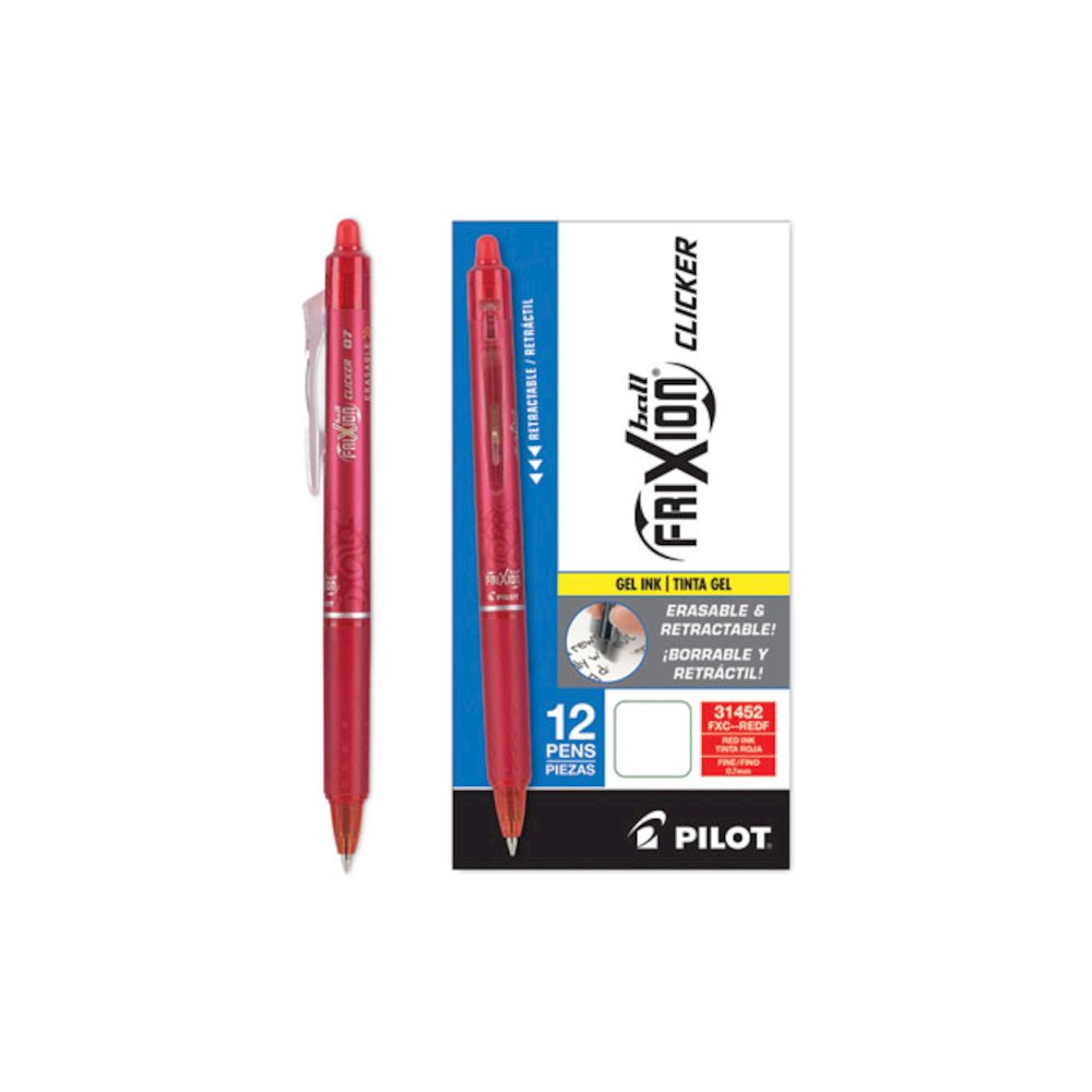 FriXion Clicker Erasable Gel Pen, Retractable, Fine 0.7 mm, Red Ink, Red Barrel. Picture 5