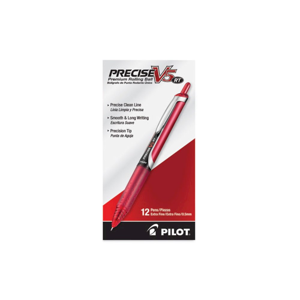 Precise V5RT Rollerball Pen, Retractable, Extra-Fine 0.5 mm, Red Ink, Red Barrel. Picture 2