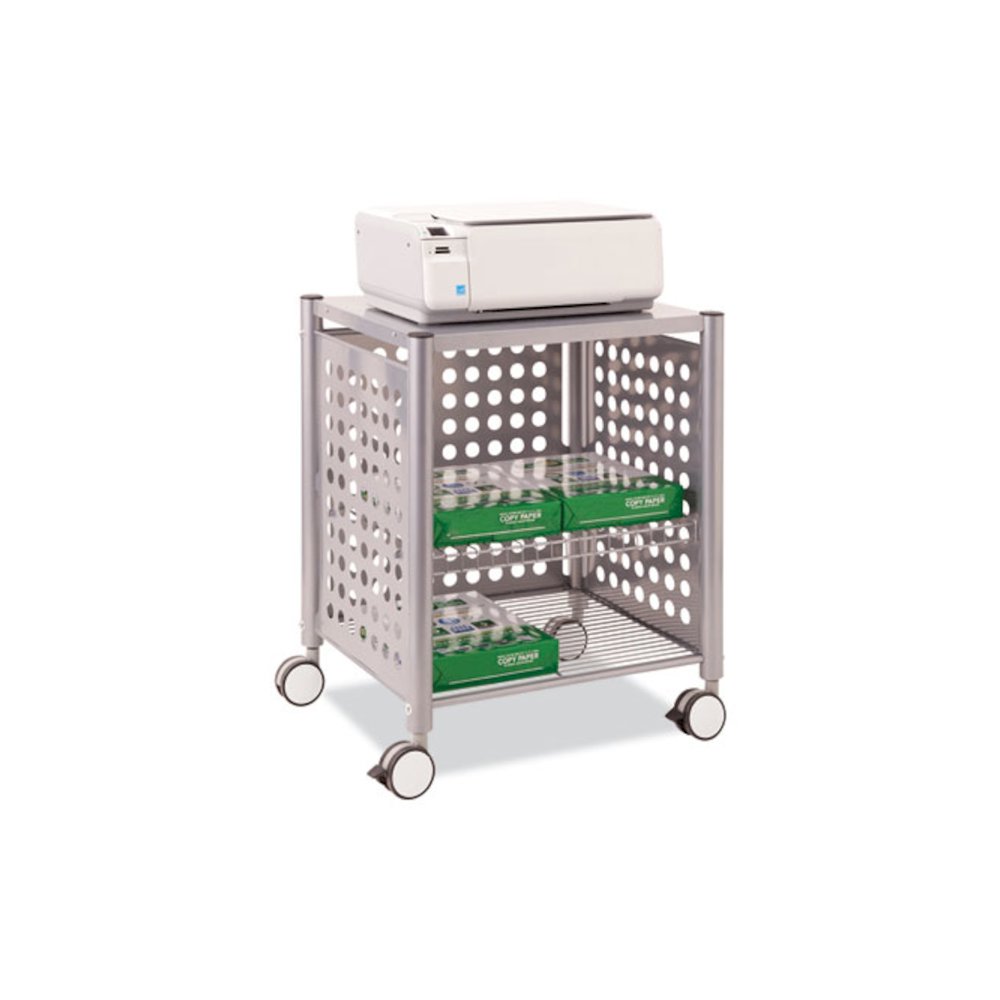 File Cart with Open Top, Metal, 1 Shelf, 2 Bins, 28.25" x 13.75" x 27.38", Matte Gray. Picture 5