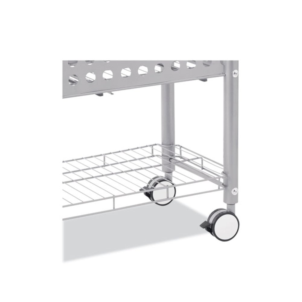 File Cart with Open Top, Metal, 1 Shelf, 2 Bins, 28.25" x 13.75" x 27.38", Matte Gray. Picture 6