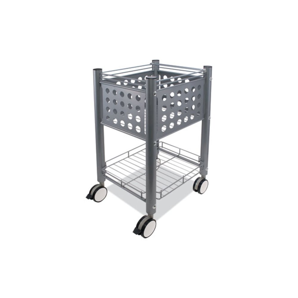 Sidekick File Cart, Metal, 1 Shelf, 1 Bin, 13.75" x 15.5" x 26.25", Matte Gray. Picture 1