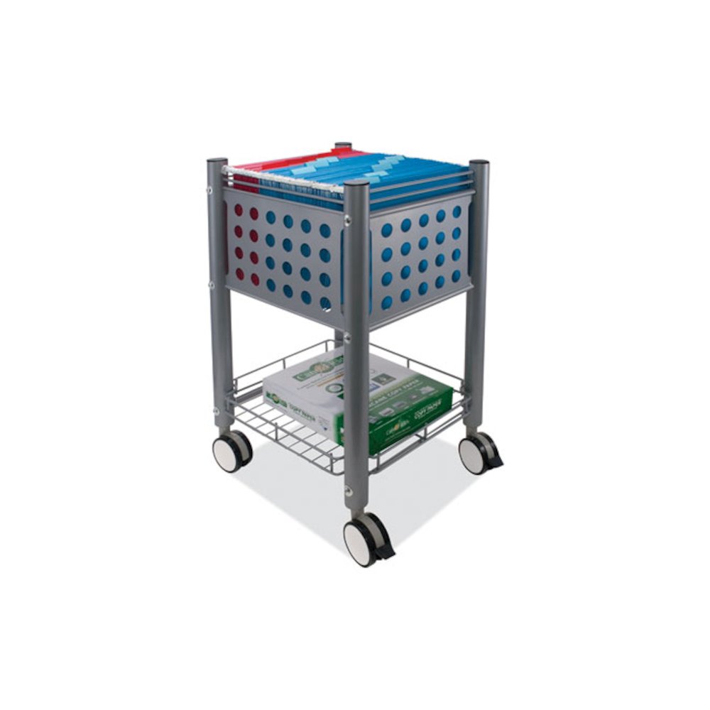 Sidekick File Cart, Metal, 1 Shelf, 1 Bin, 13.75" x 15.5" x 26.25", Matte Gray. Picture 2
