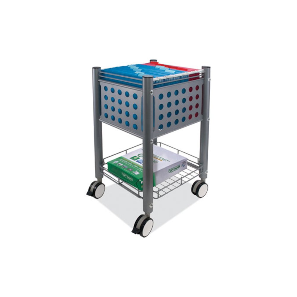 Sidekick File Cart, Metal, 1 Shelf, 1 Bin, 13.75" x 15.5" x 26.25", Matte Gray. Picture 3
