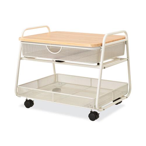 Onyx Under Desk Machine Stand, Metal, 1 Shelf, 1 Drawer, 1 Bin, 100 lb Capacity, 21" x 16" x 17.5", White. Picture 2