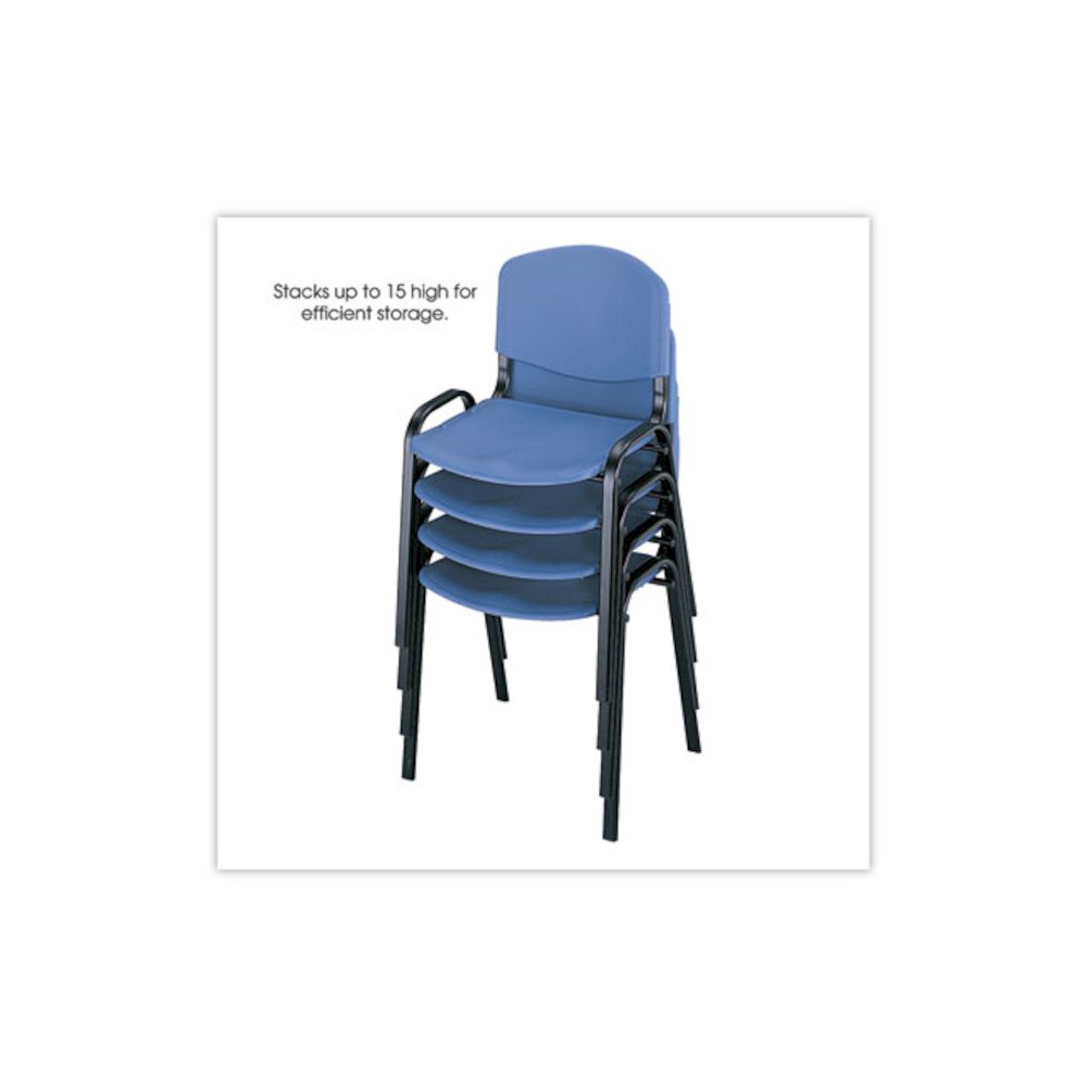 Stacking Chair, Supports Up to 250 lb, 18" Seat Height, Blue Seat, Blue Back, Black Base, 4/Carton. Picture 2