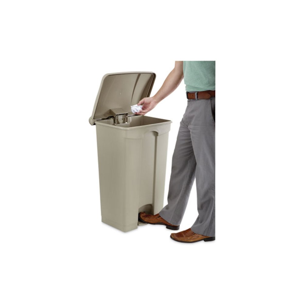 Large Capacity Plastic Step-On Receptacle, 23 gal, Plastic, Tan. Picture 2