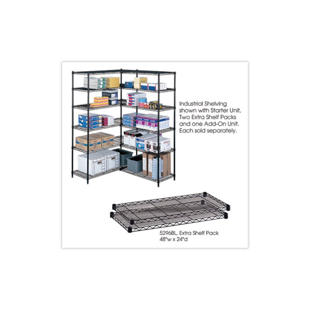 Industrial Wire Shelving Extra Shelf Pack, 48w x 24d, Black, 2/Carton. Picture 2