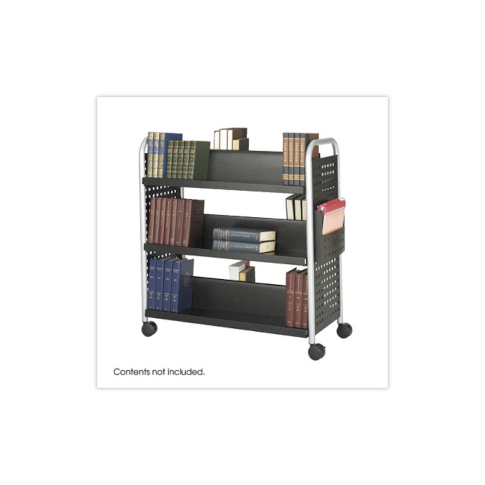 Scoot Double-Sided Book Cart, Metal, 6 Shelves, 1 Bin, 41.25" x 17.75" x 41.25", Black. Picture 2