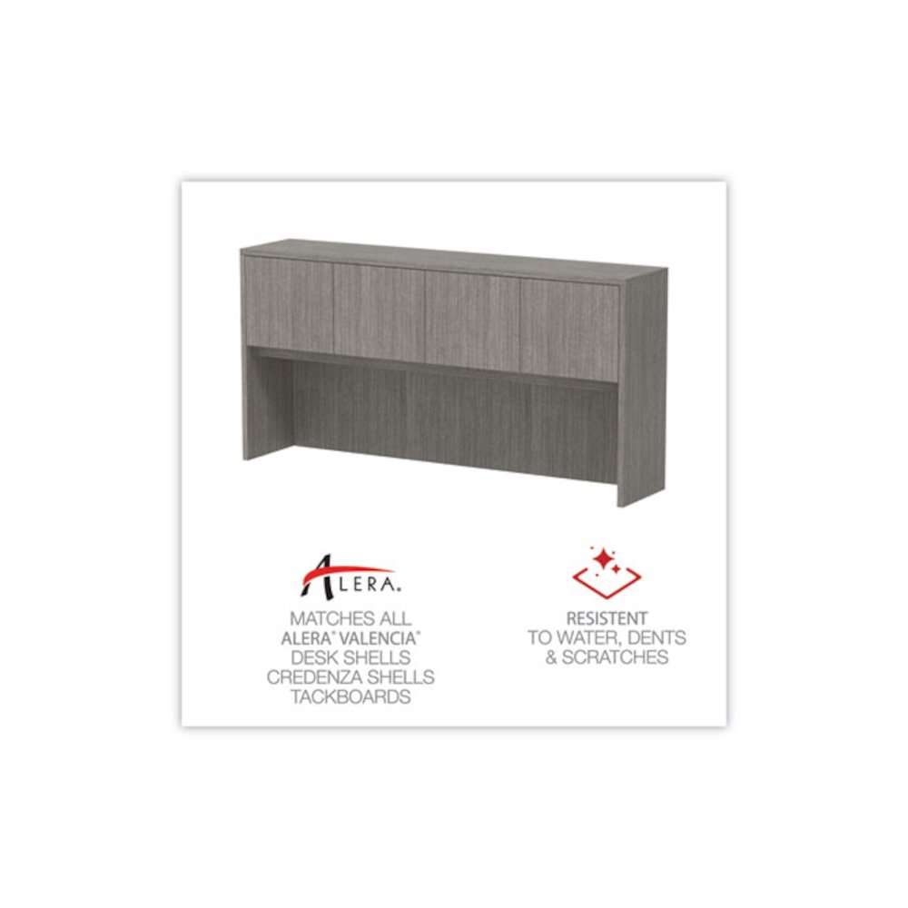 Alera Valencia Series Hutch with Doors, 4 Compartments, 70.63w x 15d x 35.38h, Gray. Picture 5