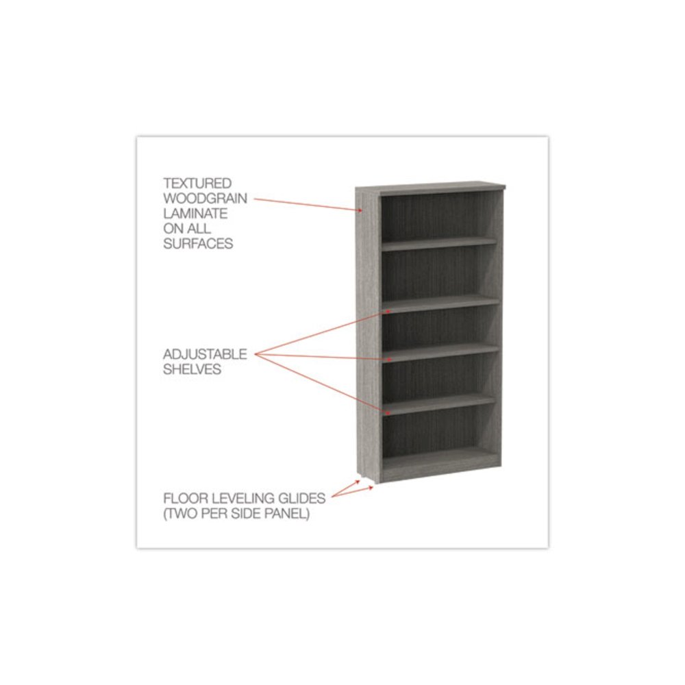 Alera Valencia Series Bookcase, Five-Shelf, 31.75w x 14d x 64.75h, Gray. Picture 3