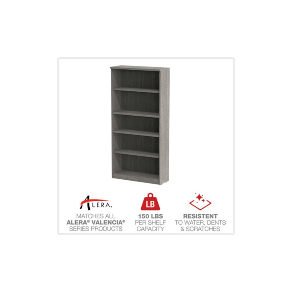 Alera Valencia Series Bookcase, Five-Shelf, 31.75w x 14d x 64.75h, Gray. Picture 4