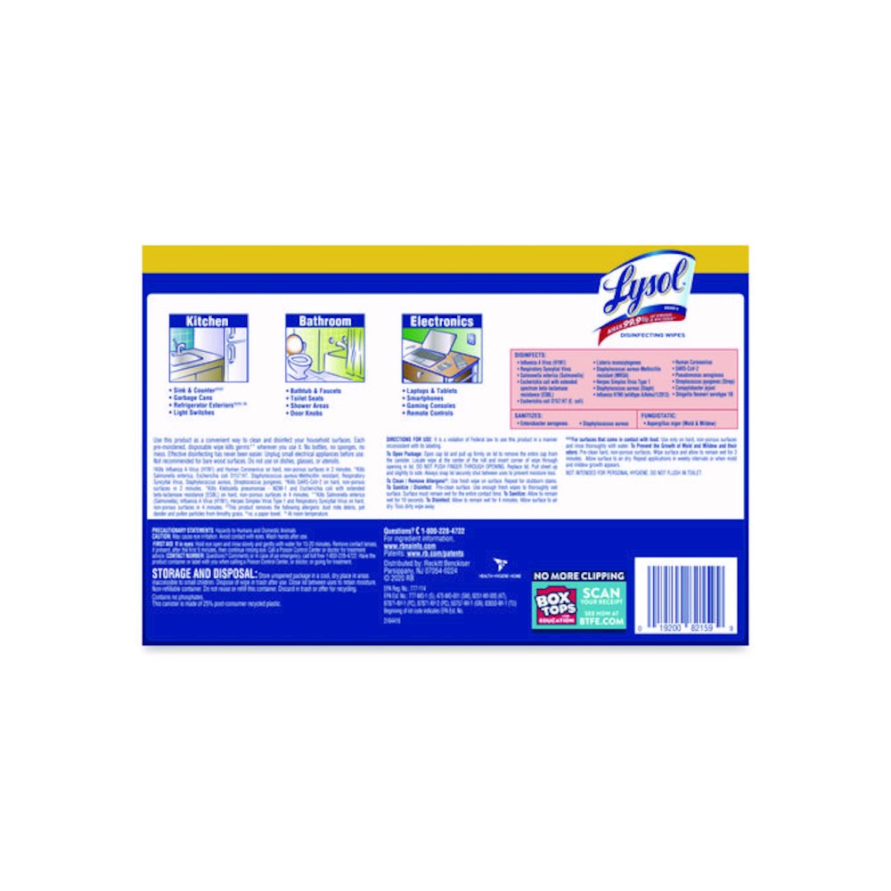Disinfecting Wipes, 1-Ply, 7 x 7.25, Lemon and Lime Blossom, White, 35 Wipes/Canister, 3 Canisters/Pack, 4 Packs/Carton. Picture 6