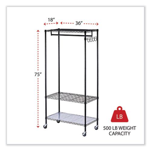 Wire Shelving Garment Rack, 30 Garments, 36w x 18d x 75h, Black. Picture 2