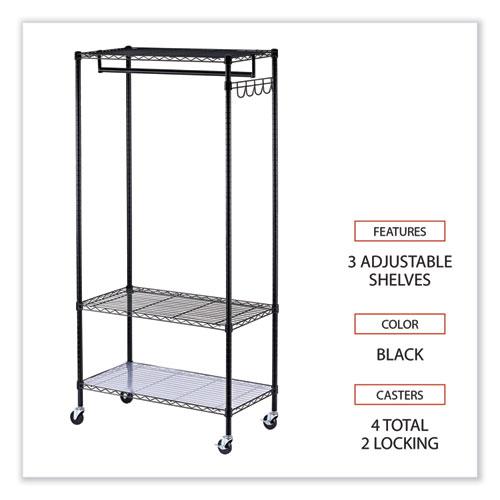 Wire Shelving Garment Rack, 30 Garments, 36w x 18d x 75h, Black. Picture 3