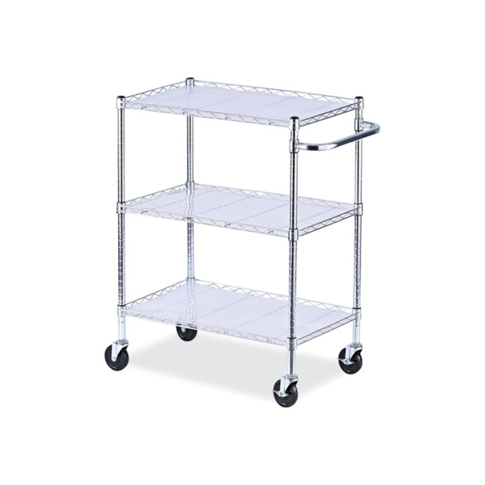 Three-Shelf Wire Cart with Liners, Metal, 3 Shelves, 600 lb Capacity, 34.21" x 18" x 40", Silver. Picture 1