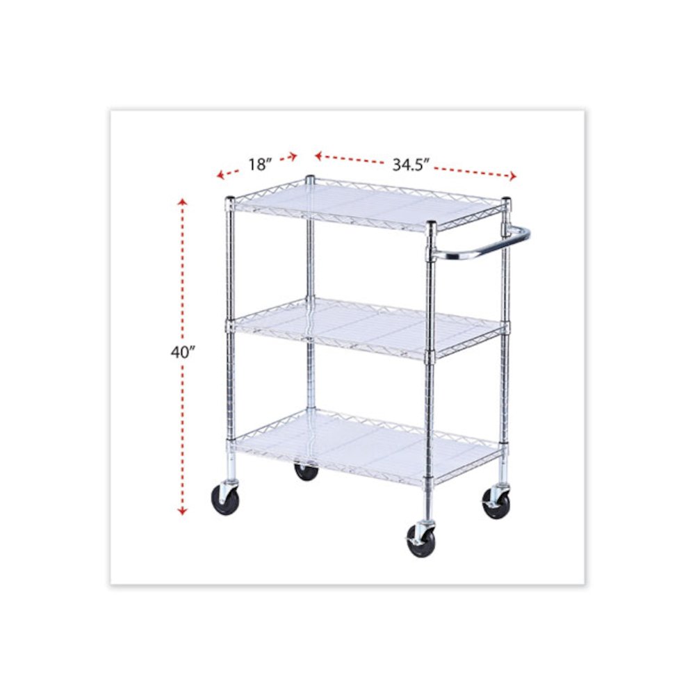 Three-Shelf Wire Cart with Liners, Metal, 3 Shelves, 600 lb Capacity, 34.21" x 18" x 40", Silver. Picture 2