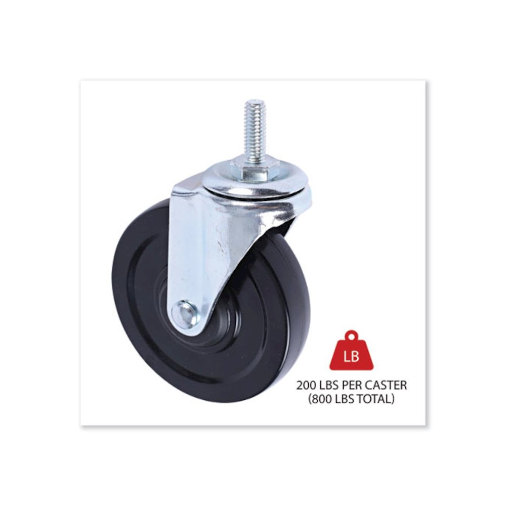 Optional Casters for Wire Shelving, Grip Ring Type K Stem, 4" Wheel, Black/Silver, 4/Set (2 Locking). Picture 2