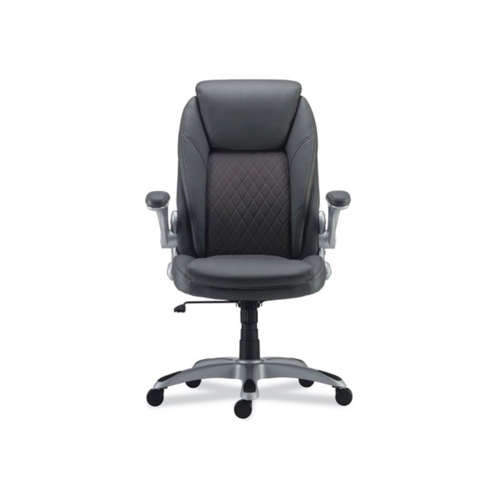 Alera Leithen Bonded Leather Midback Chair, Supports Up to 275 lb, Gray Seat/Back, Silver Base. Picture 2