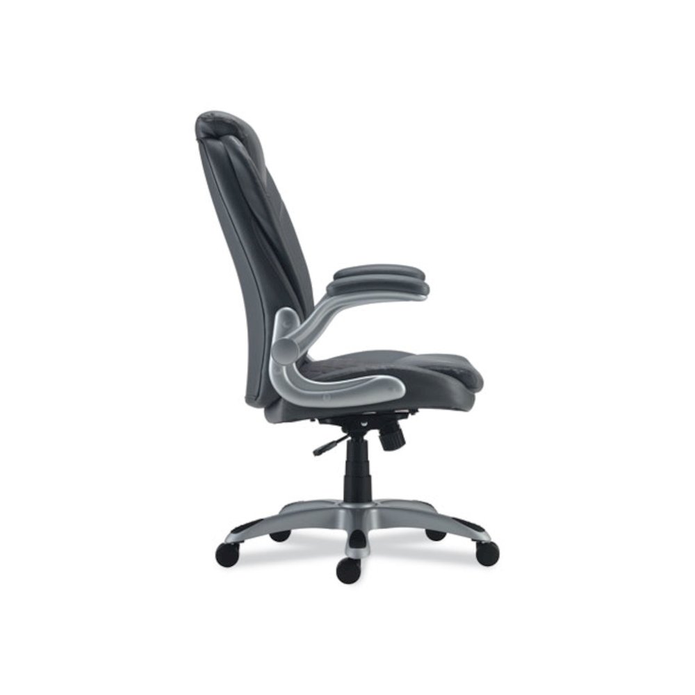 Alera Leithen Bonded Leather Midback Chair, Supports Up to 275 lb, Gray Seat/Back, Silver Base. Picture 4