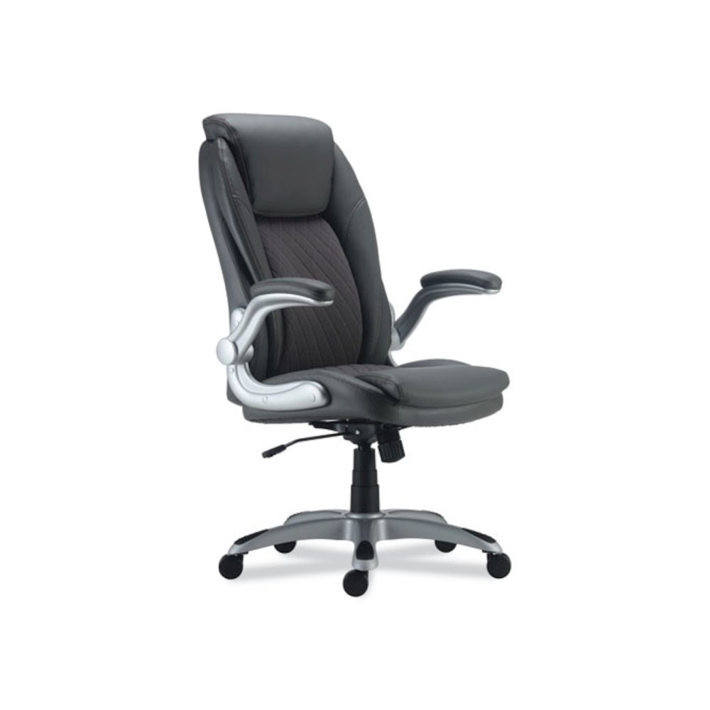 Alera Leithen Bonded Leather Midback Chair, Supports Up to 275 lb, Gray Seat/Back, Silver Base. Picture 1