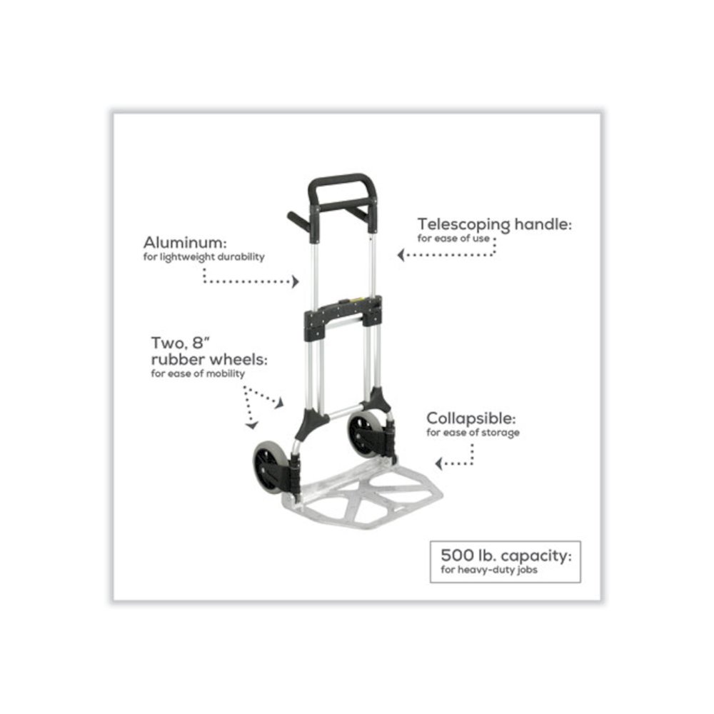 Stow-Away Heavy-Duty Hand Truck, 500 lb Capacity, 23 x 24 x 50, Aluminum. Picture 3